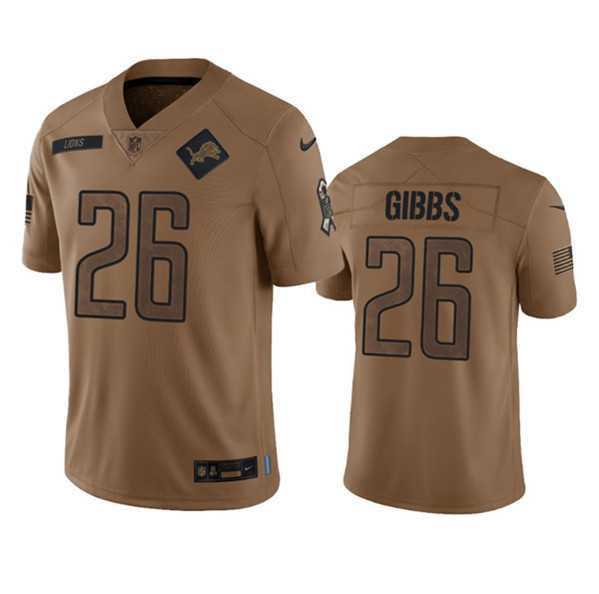 Men's Detroit Lions #26 Jahmyr Gibbs 2023 Brown Salute To Service Limited Football Stitched Jersey Dyin